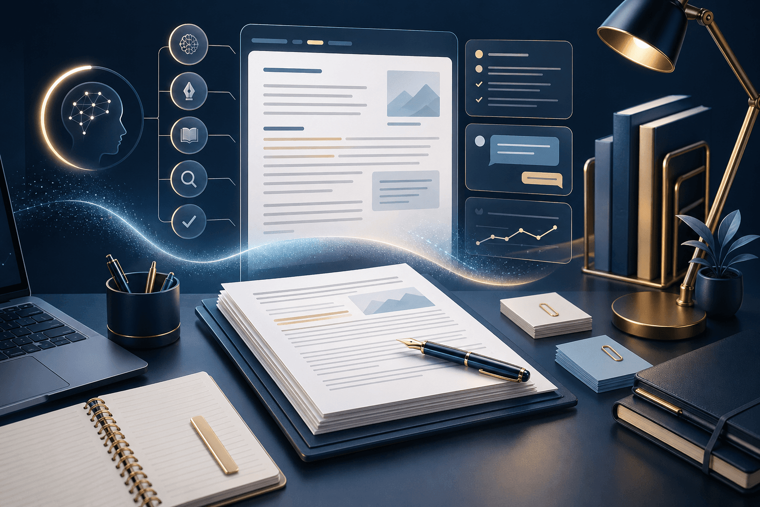 Premium writing services workspace with intelligent drafting, editing, and review tools