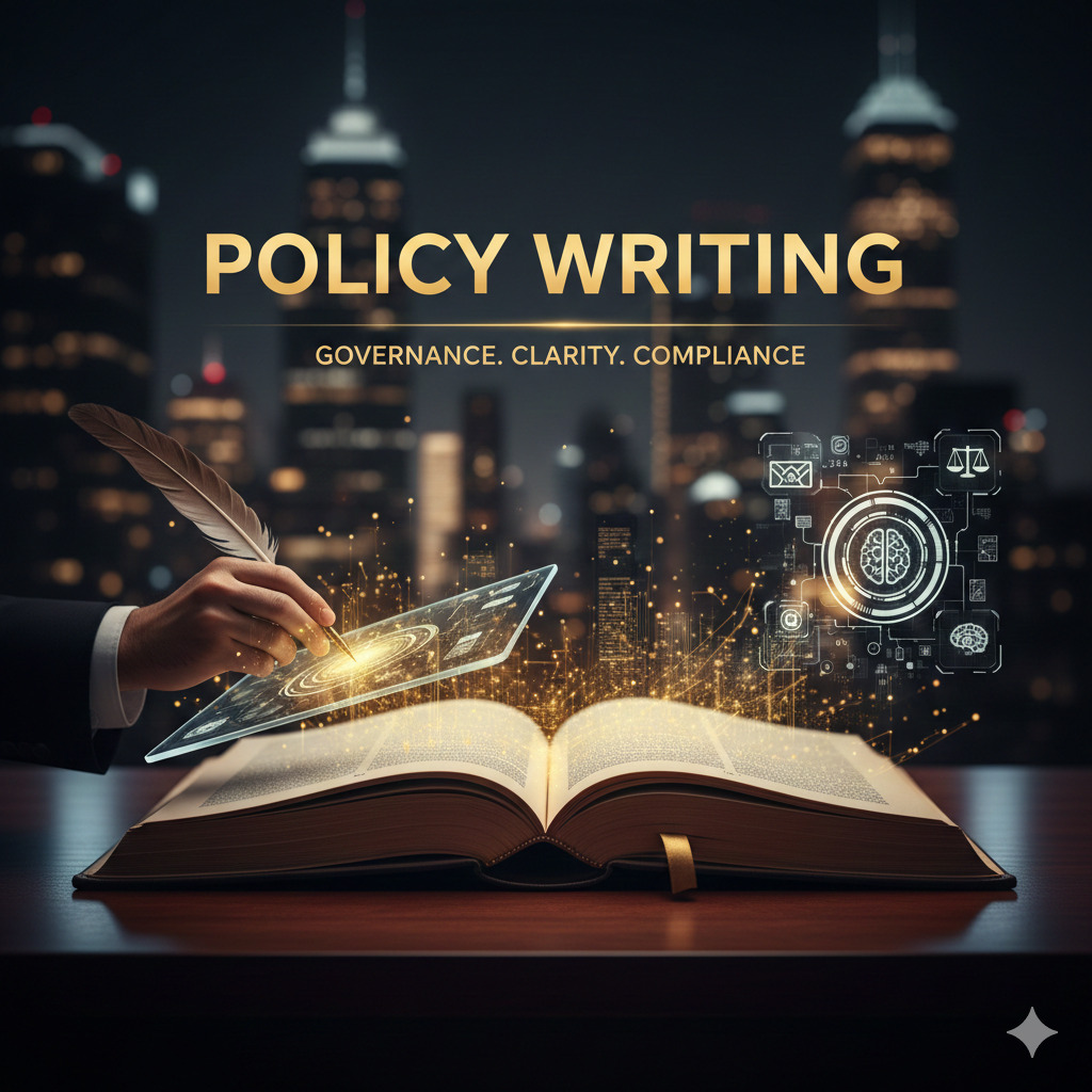 Professional policy writing services for organizational governance, clarity, and legal compliance.
