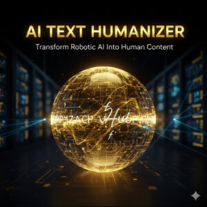 A glowing golden digital sphere representing an AI Text Humanizer transforming robotic code into natural human language in a dark data center.